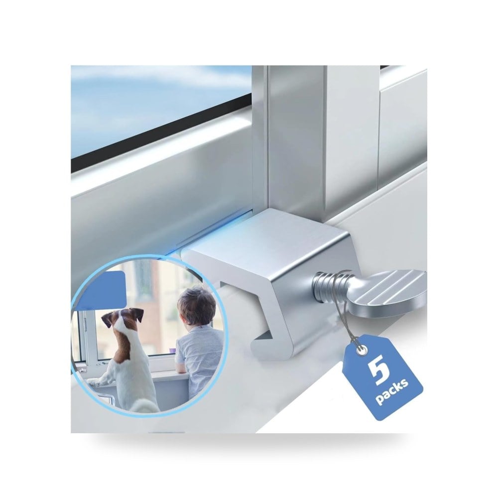 قفل ومقبض أمان لنوافذ وشبابيك UPVC والألمنيوم المنزلقة - 5 مجموعات بوكيلا