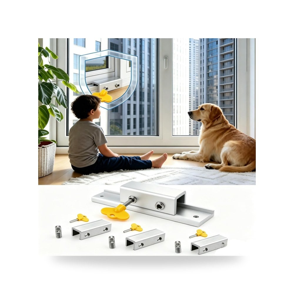 قفل ومقبض أمان لنوافذ وشبابيك UPVC والألمنيوم المنزلقة - 3 قطع اقفال النوافذ