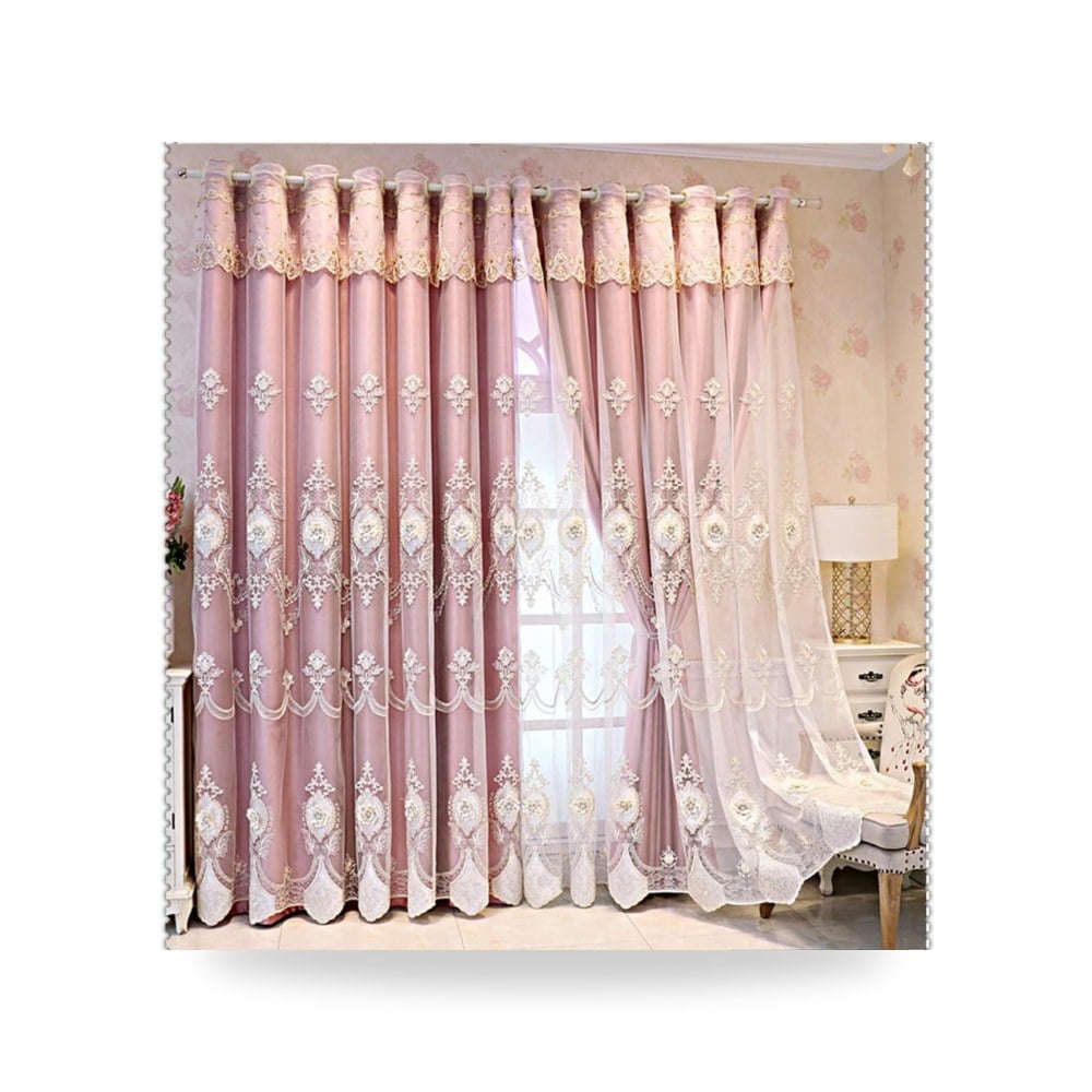 ستائر تعتيم دانتيل بطبقتين عازلة للحرارة