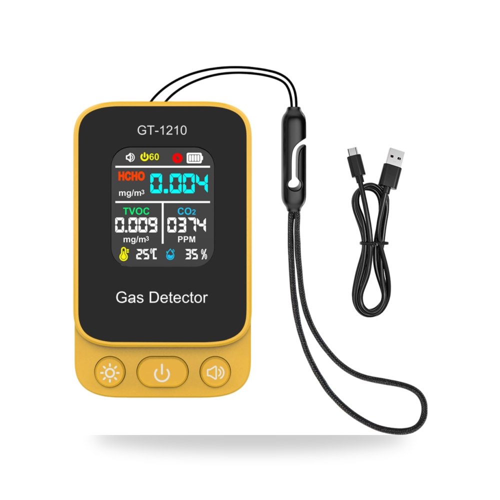 جهاز مراقبة جودة الهواء USB قابلة لإعادة الشحن CO2 HCHO TVOC موديل B0HFWDNW18
