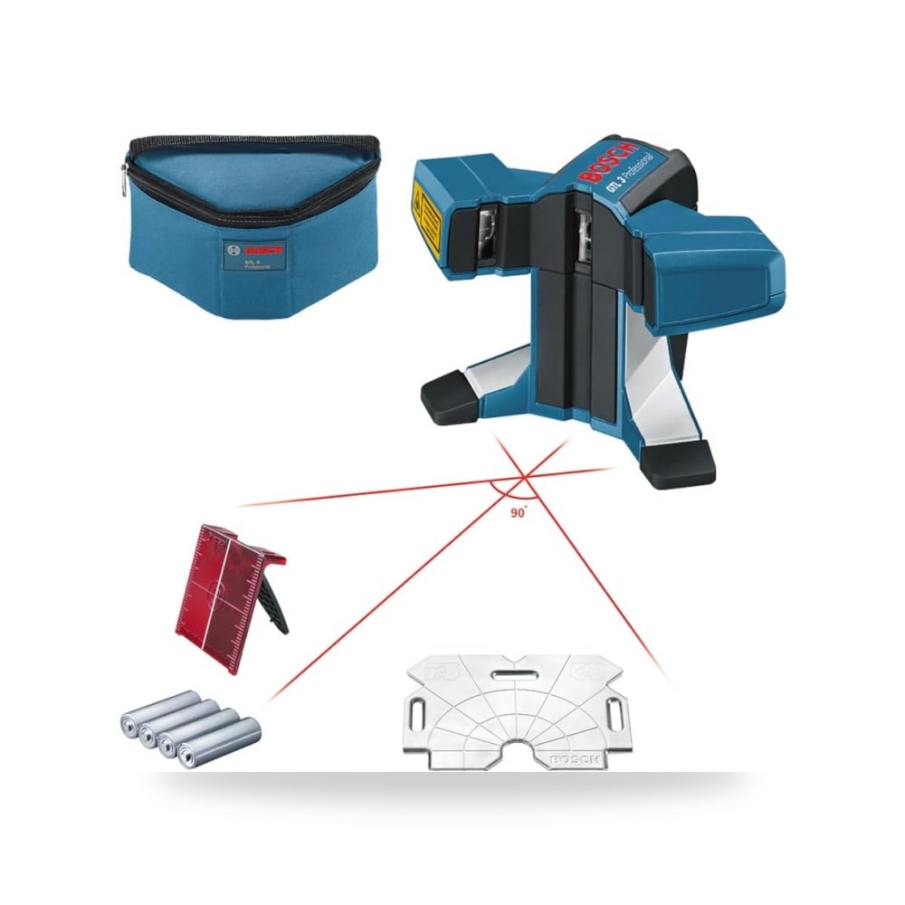 جهاز ميزان ليزر احترافي للبلاط والحوائط 3 خطوط 90 درجة بوش Bosch GTL 3 مع جراب حماية بوش