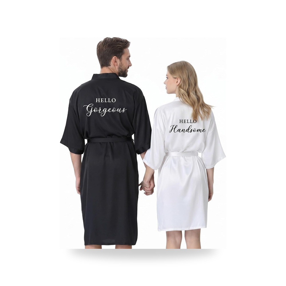 جيسري طقم رداء من الساتان بتصميم عبارة His and Hers مكون قطعتين