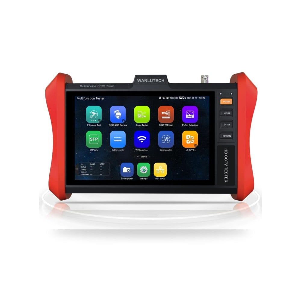 جهاز اختبار كاميرا IP 4K 12MP، خرج طاقة 90 واط PoE بشاشة وانلوتيك