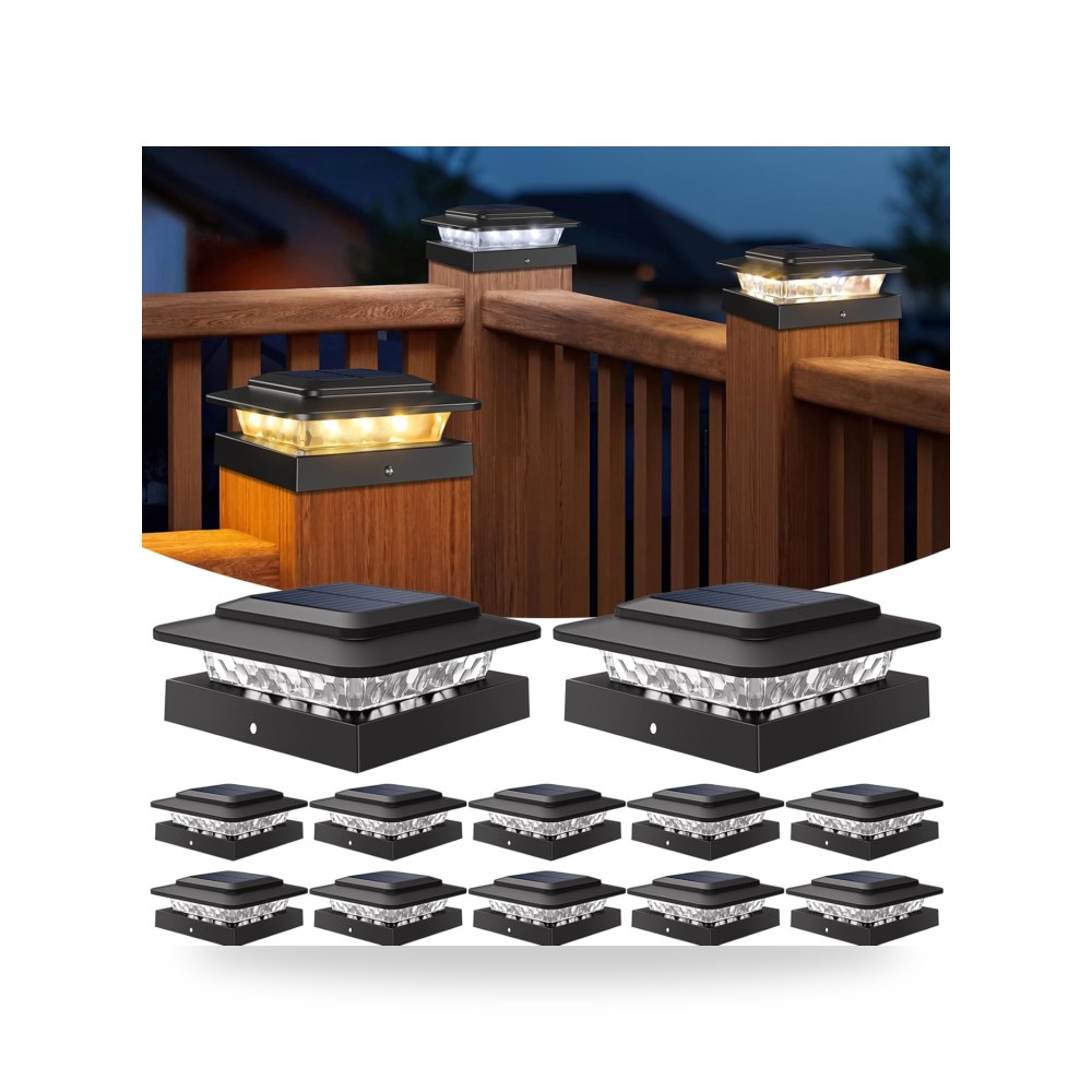 أضواء أعمدة الإنارة خشب أسود 12Pack موديل IP65 - حزمة 12 قطعة