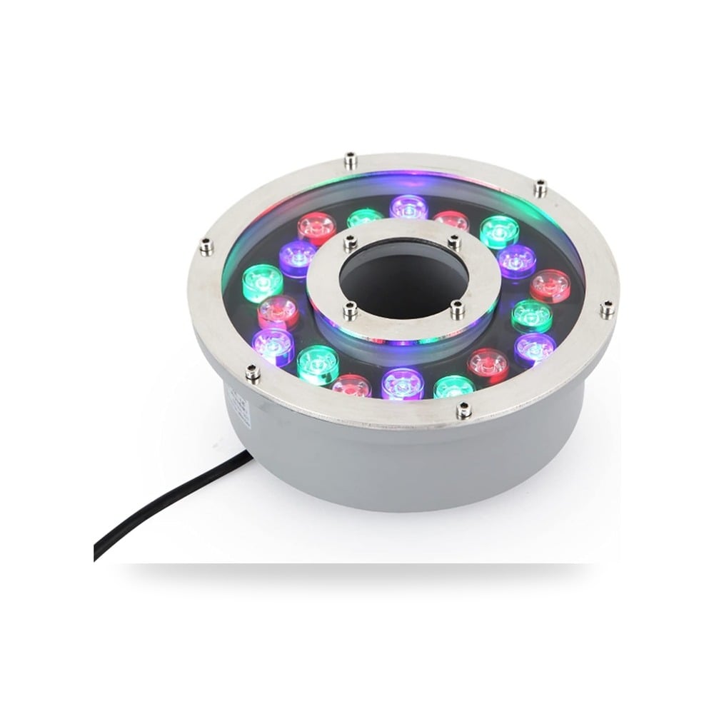 مصباح نافورة LED دائري مقاوم للماء بتصنيف ايه ام دي اتش زي موديل IP68 لون ضوء أحمر