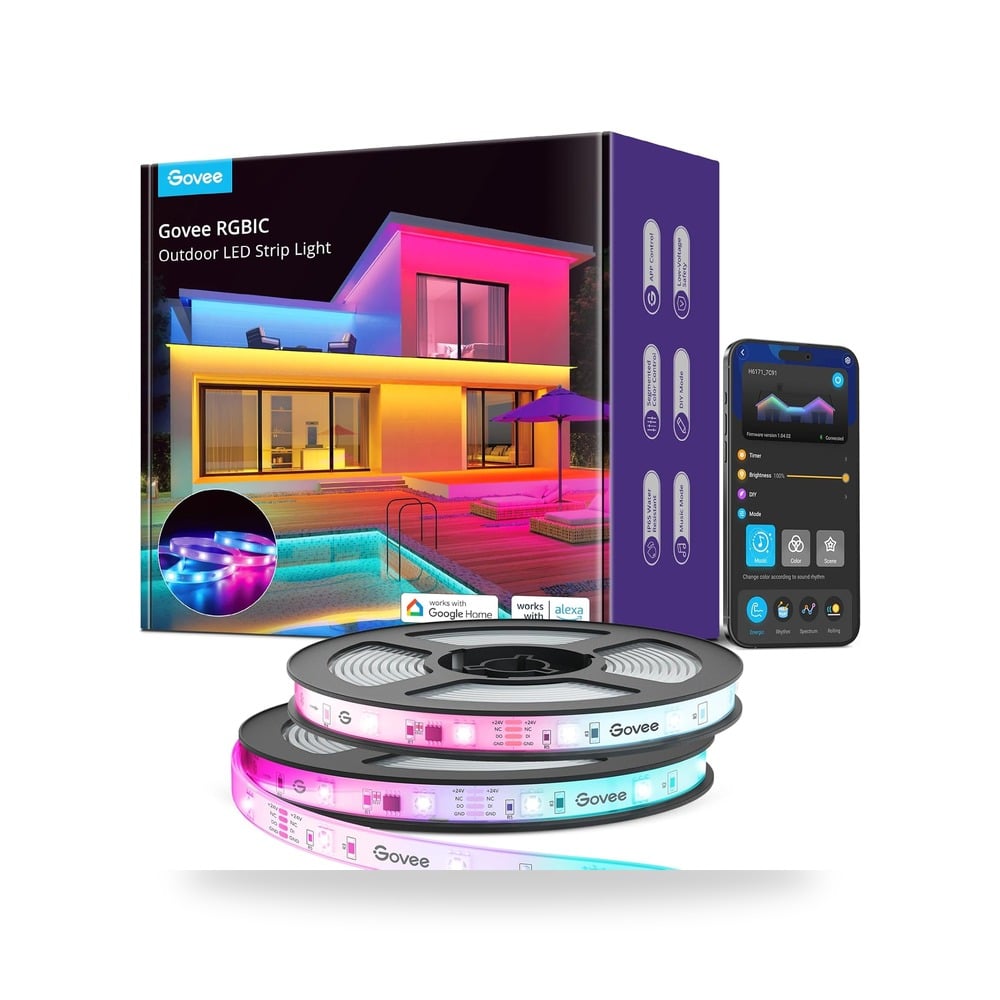 جوفي شريط اضاءة LED خارجي مقاوم للماء 66.8 قدم RGBIC لتزيين