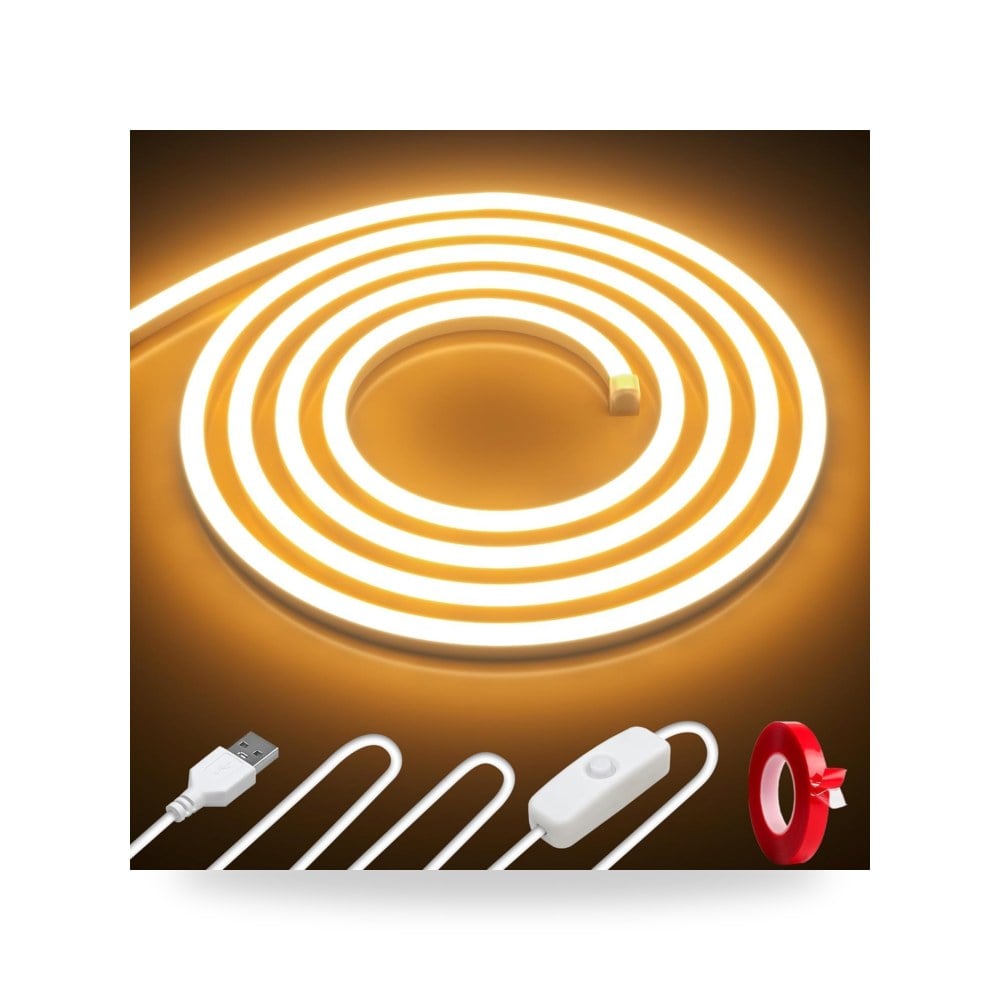 شريط اضاءة LED نيون 3 متر - أبيض دافئ مع معايير جودة عالية