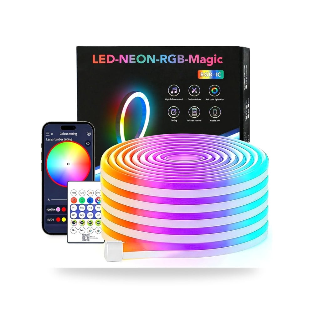 شريط إضاءة نيون LED RGB+IC بطول 5 م (حوالي مع الموسيقى
