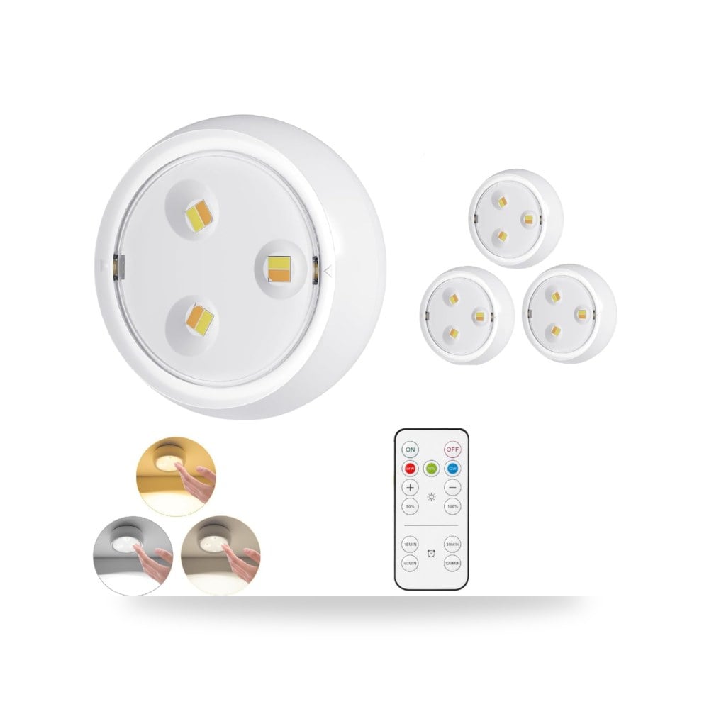 مصابيح LED قرصية (3 عبوات)، مصابيح لاصقة، اضاءة تحت