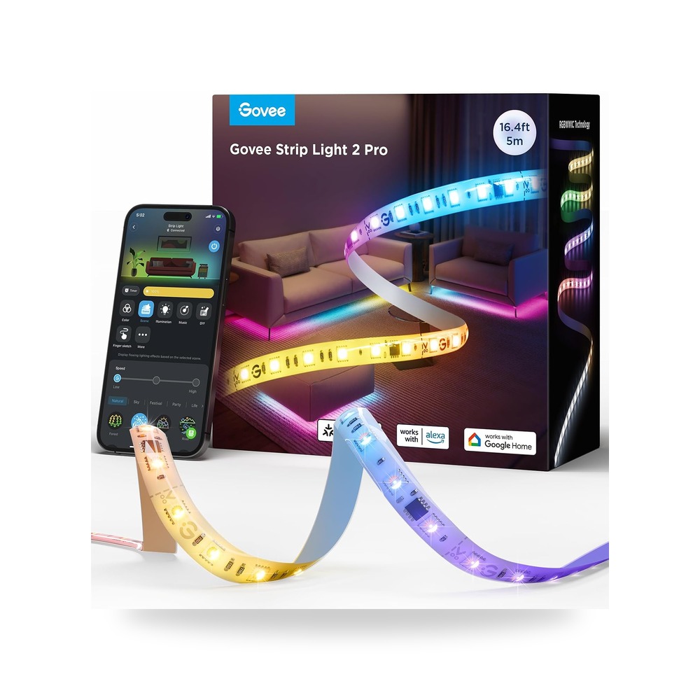 شريط اضاءة LED RGBWWIC 2 برو 16.4 قدم، تحكم ذكي، تطبيق، واي
