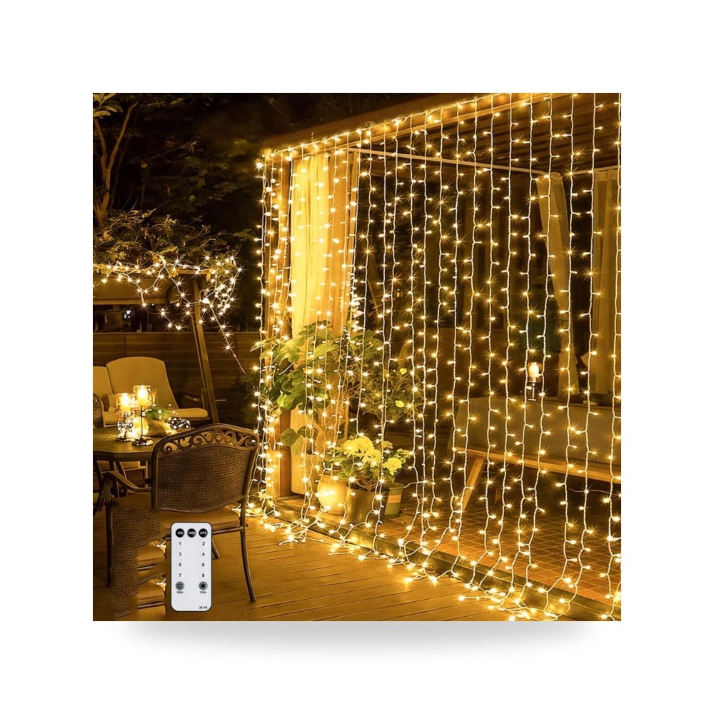 300 مصباح LED للستارة بجهاز تحكم عن بعد - إضاءة ديكورية موديل B0H8P557VF