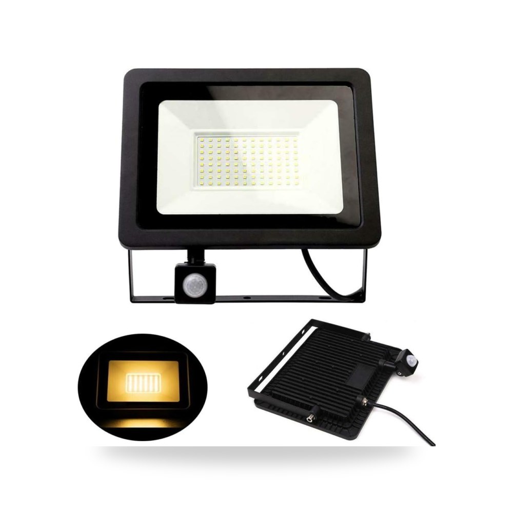 100W LED كشاف إضاءة خارجية للأمان مع مستشعر حركة RIR، IP66