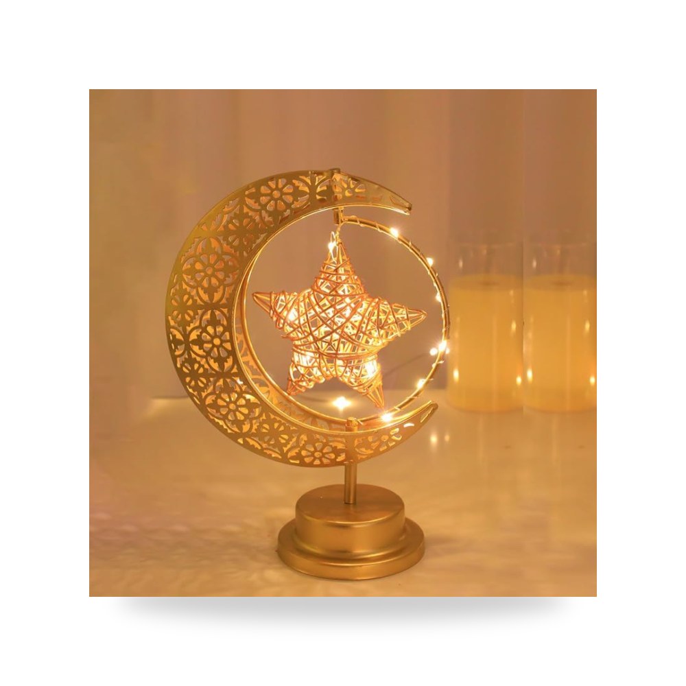 زينة إضاءة لرمضان، مصباح نجمة وقمر رمضاني، أضواء رمضانية