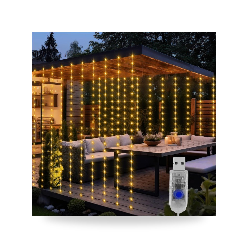 300 مصباح LED للستائر - 8 أوضاع إضاءة، 4×4 قدم | Reemco