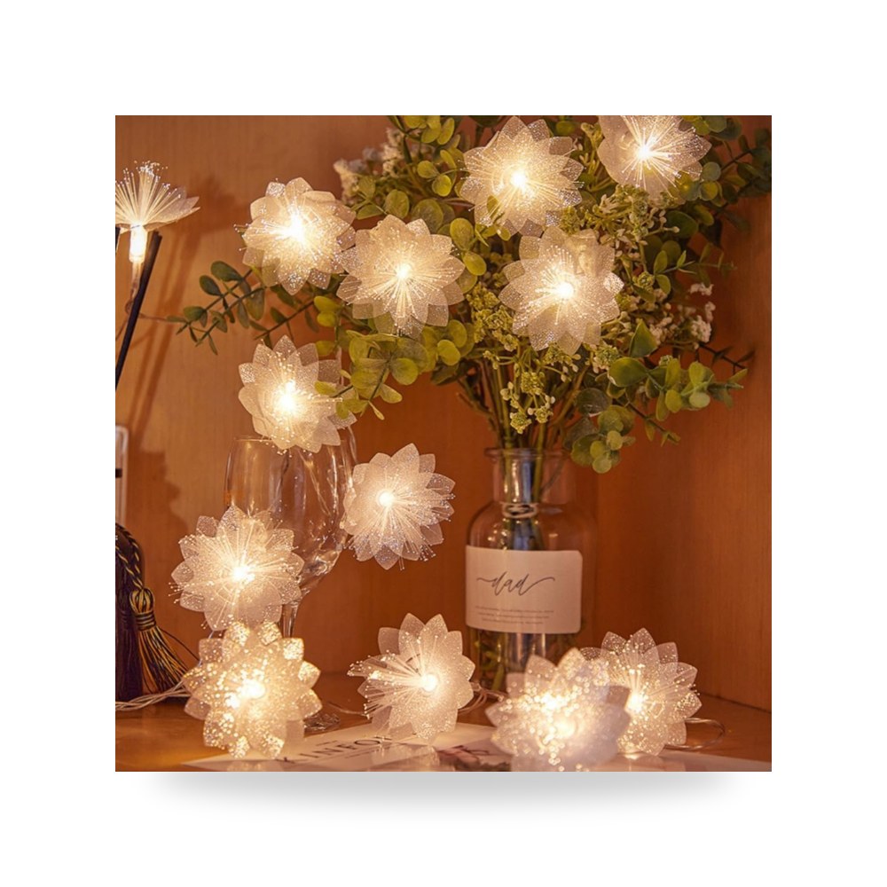 20 مصباح LED ابيض دافئ للديكور الداخلي على شكل زهور بيضاء