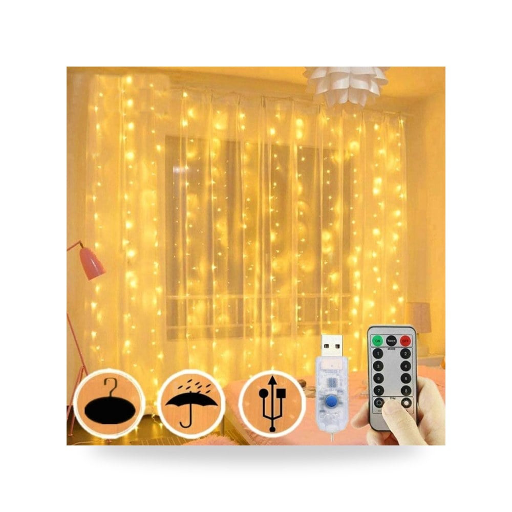 300 مصباح LED للستائر - مصابيح نافذة USB مقاس 3×3 متر موديل B07QT843KQ