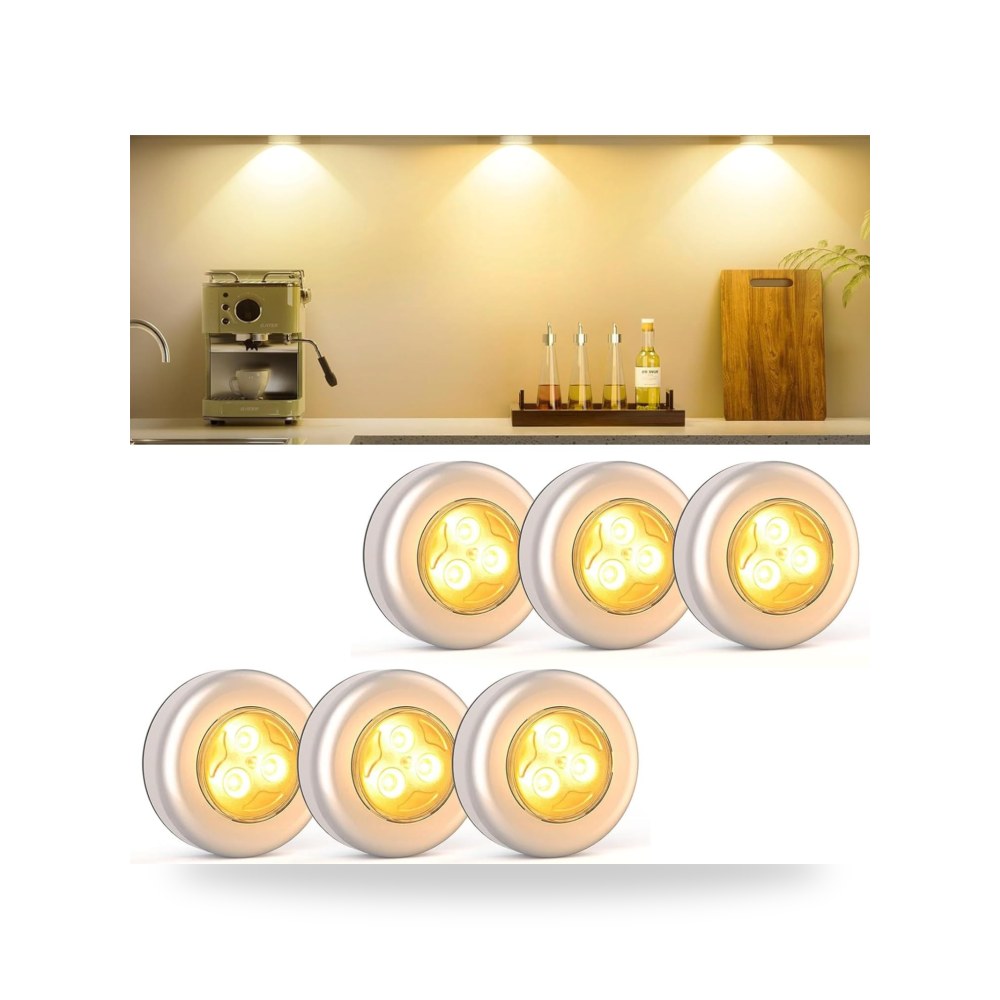 6 عبوات مصابيح LED قرصية لاسلكية بريتومز B0GV7NCFVD تعمل باللمس