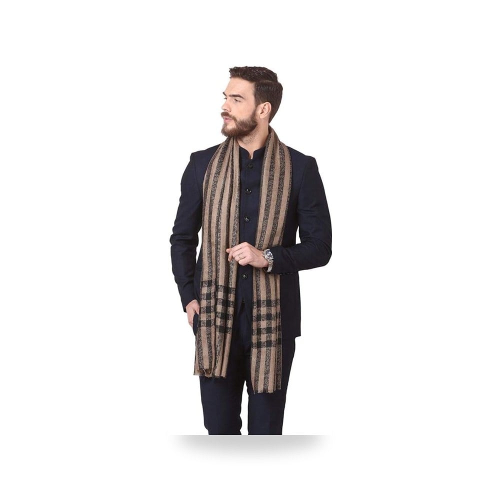 باش توش شال منسوج من الصوف الناعم للرجال، تصميم مربعات