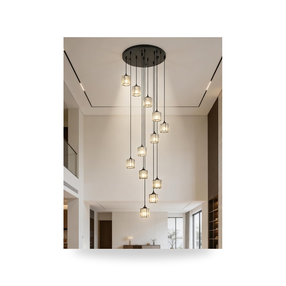 ثريات طويلة للسقف المرتفع من ميموند، مصباح متدلي كريستالي
