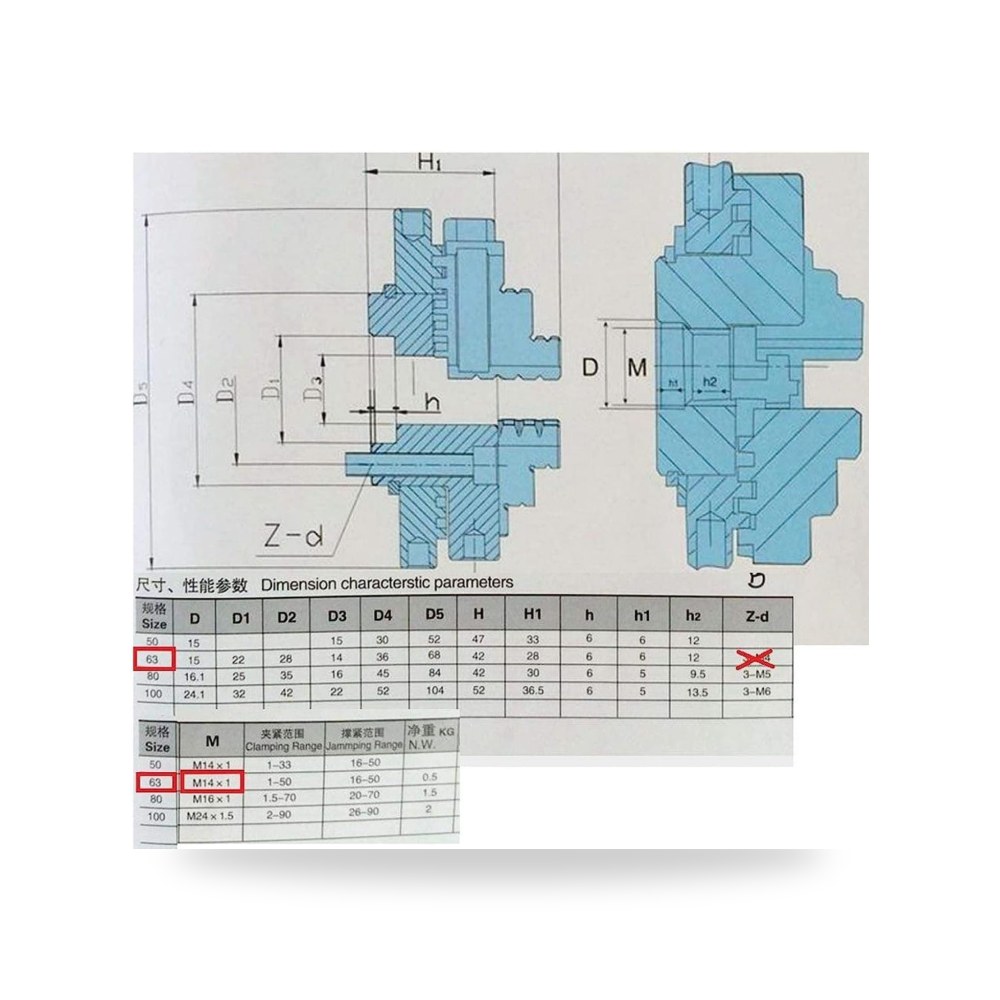 ظرف مخرطة يدوي ذاتي التمركز K02-63 بحجم M14 من ايسيل | Reemco