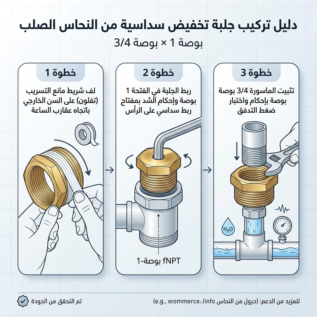 جلبة سداسية مخفضة نحاس أصفر 1 بوصة ذكر إلى 3/4 بوصة أنثى NPT (قطعتان)
