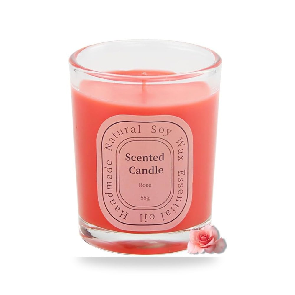 شموع معطرة في برطمان للعلاج العطري وديكور المنزل والمكتب، 55 جم، وردي 20#