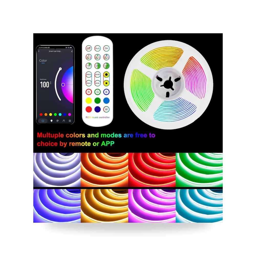 شريط إضاءة LED مرن بانديري RGB COB تيار مستمر 24 فولت (موديل B0B4S9M5XH) | ريمكو