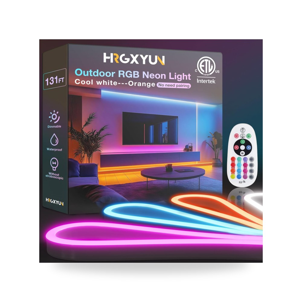 حبل اضاءة نيون LED RGB بطول 132 قدم اتش ار جي اكس واي يو HRGXYUN موديل IP65 - متجر ريمكو