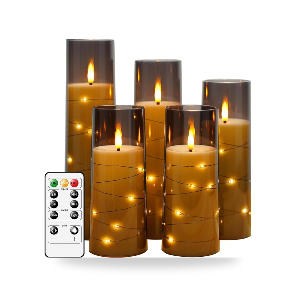 شموع LED بدون لهب مع مؤقت من كاكويا - 5 قطع وامضة موديل B0BXCYHTGN