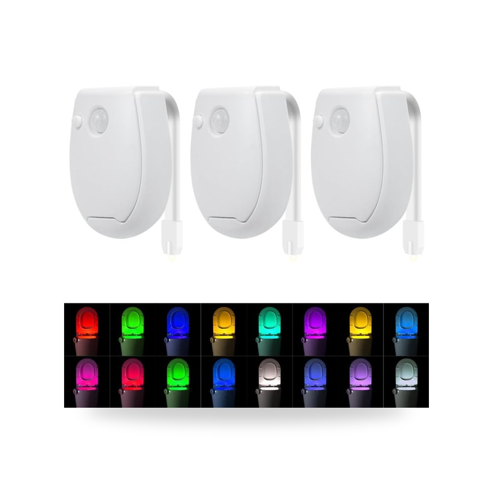 3 عبوات من 16 لون RGB ضوء ليلي للمرحاض مستشعر حركة PIR