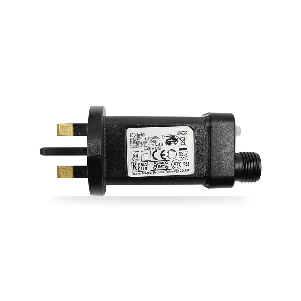 قابس محول LED 24 فولت موديل IP44 من موصلات تياردي (جهد 24 فولت، أبيض، مع محول موثوق)