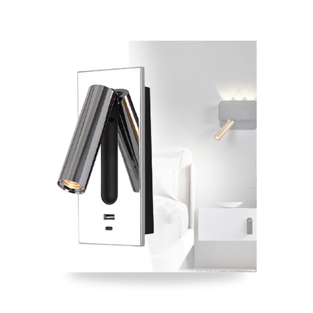 شمعدان حائط عصري مدمج قابل للتعديل موديل B0DXSKSLPP مع منفذ USB