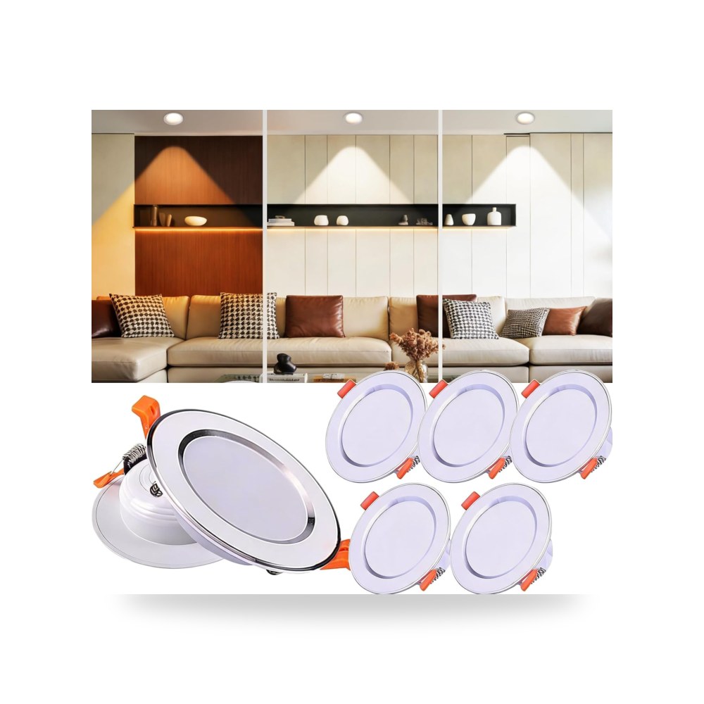 وحدة إنارة LED دائرية لغرفة المعيشة أبيض وفضي موديل B0H2X1CM1K
