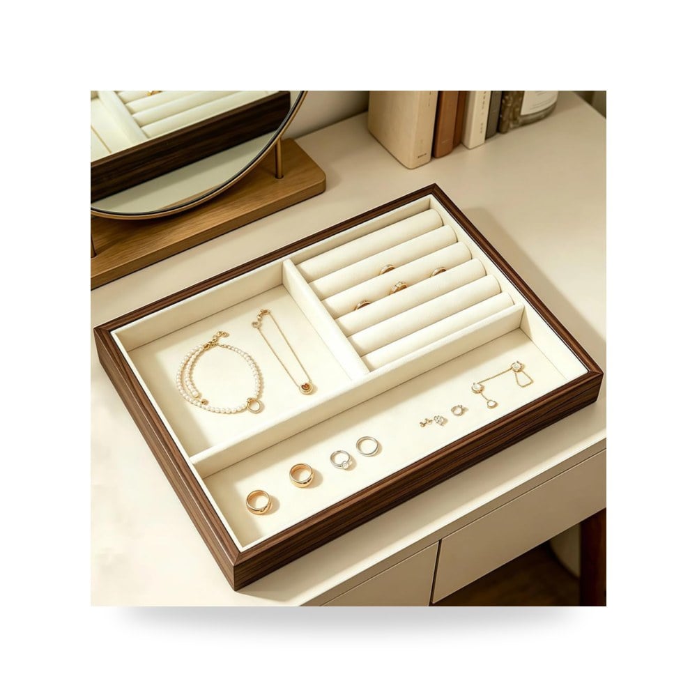 صندوق ومنظم مجوهرات وساعات متعدد الطبقات من خشب الجوز الأسود الفاخر ماركة Walnut Craft