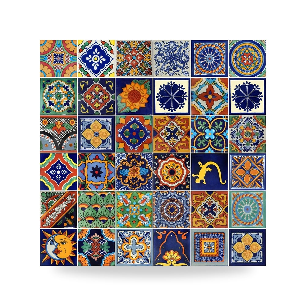 بلاط مكسيكي ديكوري يدوي الصنع مقاس 4×4 إنش طراز كولور واي تراديسيون (صندوق 100 قطعة) كود