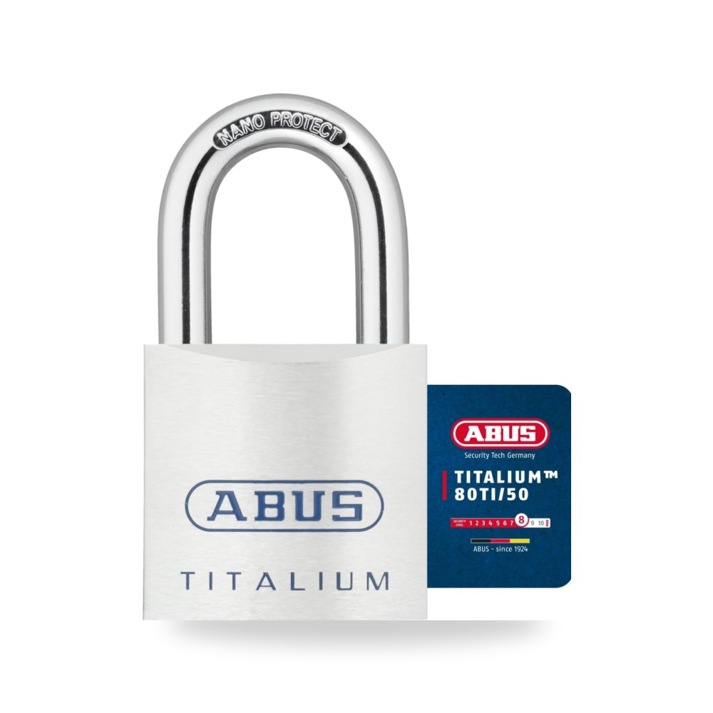 أبوس (ABUS) - قفل أمان تيتاليوم خفيف الوزن فائق الصلابة موديل 80TI - 50 مقاس 50 مم قوس