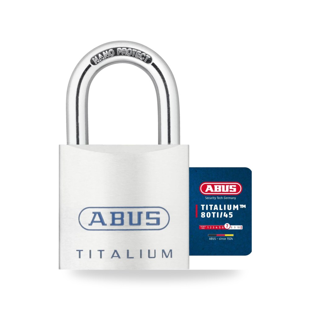 أبوس (ABUS) - قفل أمان تيتاليوم خفيف الوزن فائق الصلابة موديل 80TI - 45 مقاس 45 مم قوس