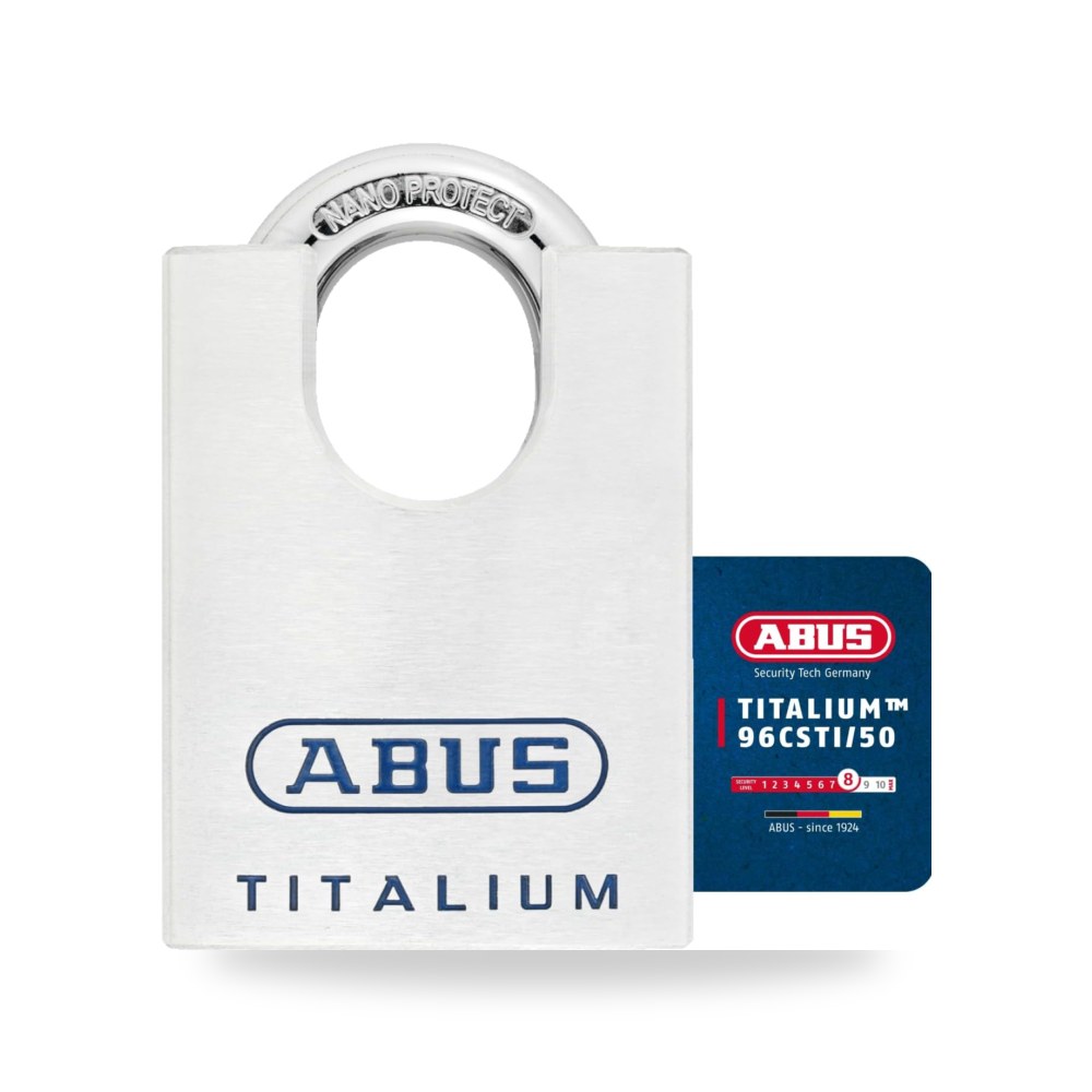 أبوس (ABUS) - قفل أمان تيتاليوم خفيف الوزن فائق الصلابة مقاس قياسي قوس ستيل مقسى
