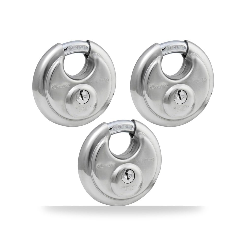 ماستر لوك (Master Lock) - قفل قرصي من الستانلس ستيل المغلف عالي الحماية (طقم 3 أقفال)