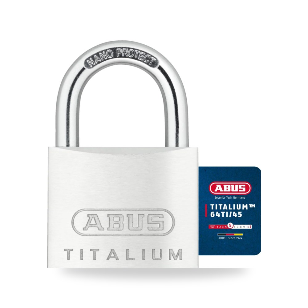 أبوس (ABUS) - قفل أمان تيتاليوم خفيف الوزن فائق الصلابة موديل 64TI - 45 مقاس 45 مم قوس