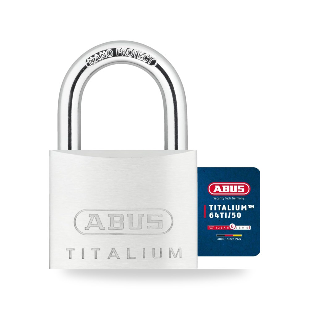 أبوس (ABUS) - قفل أمان تيتاليوم خفيف الوزن فائق الصلابة موديل 64TI - 50 مقاس 50 مم قوس