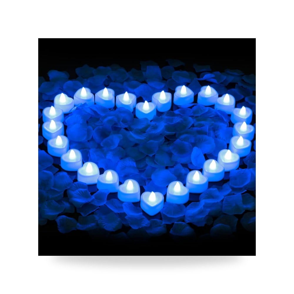 كريداز مجموعة بتلات ورد صناعية زرقاء و24 شمعة LED زرقاء