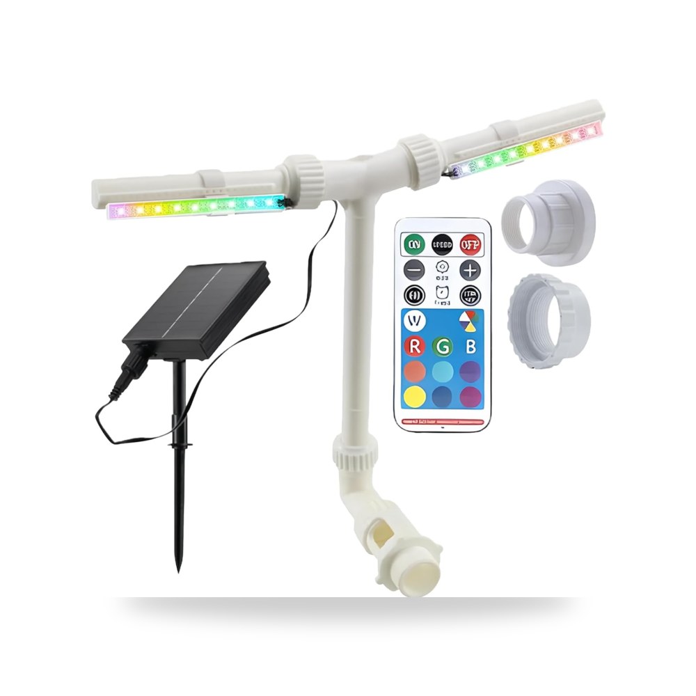 نافورة حمام سباحة تعمل بالطاقة الشمسية | جهاز تحكم عن بعد موديل 7-color