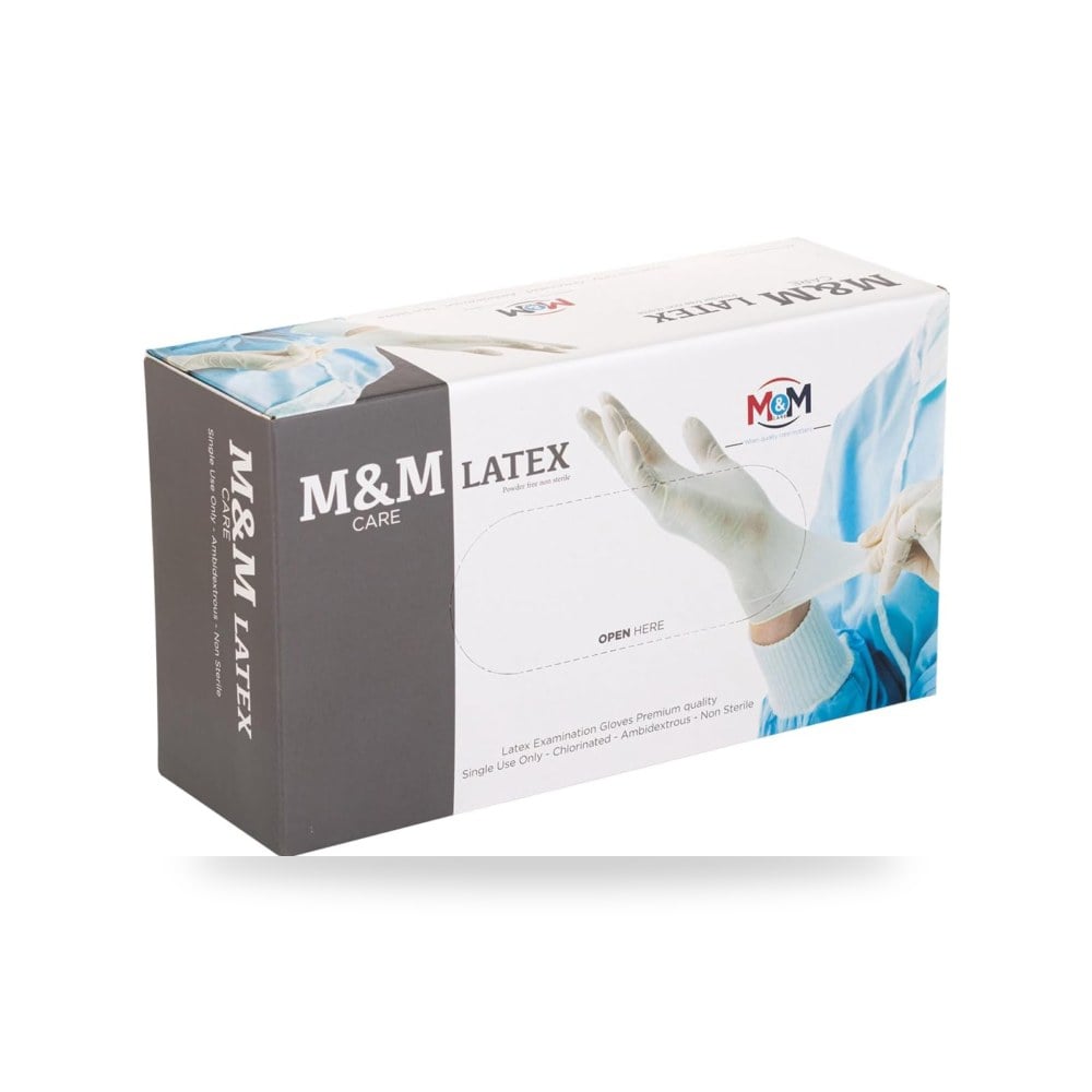M&M CARE قفازات طبية من اللاتكس قوية وآمنة