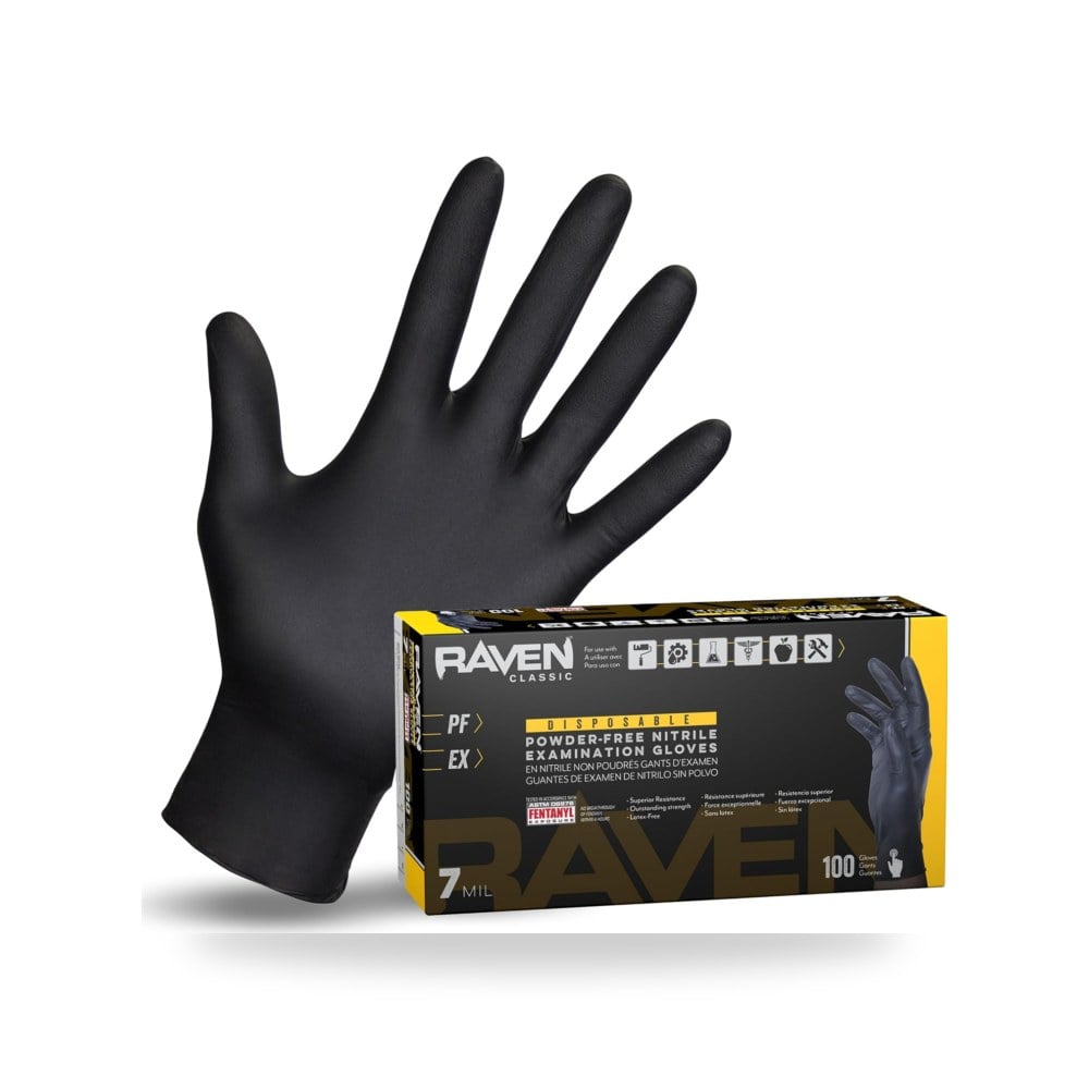 SAS 66518 SAS Safety Raven قفازات سوداء خالية البودرة من النتريل