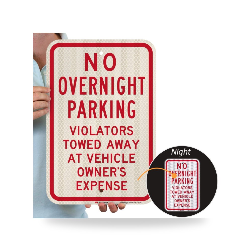 لافتة "No Overnight Parking - Violators Towed" من سمارت