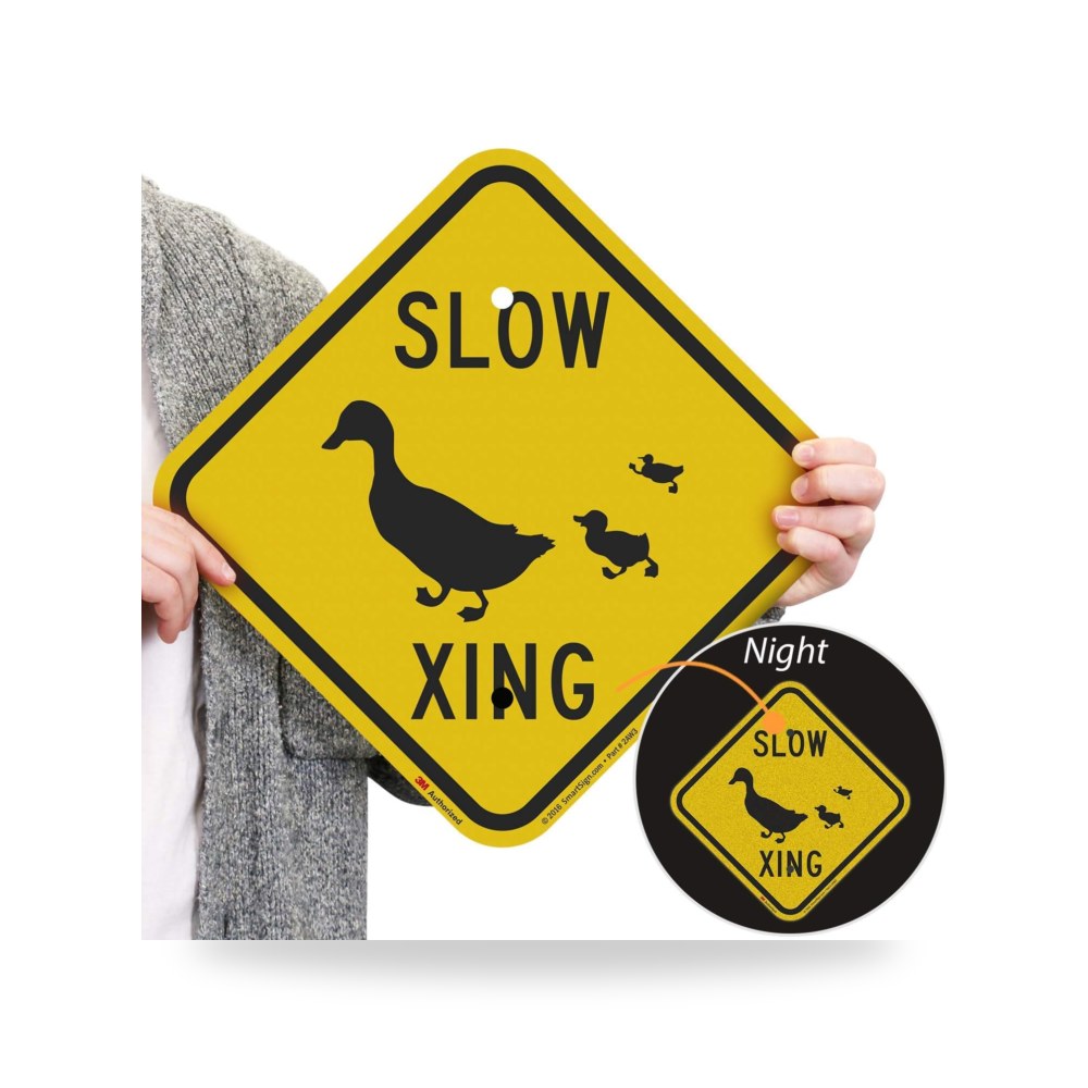 سمارت ساين لافتة عبور بعبارة "Slow - Duck Xing" | 12 انش ×