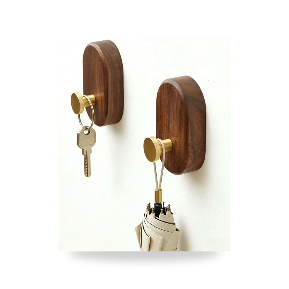 حامل مفاتيح وشماعة خطافات جدارية فاخرة من خشب الجوز الطبيعي ماركة Walnut Decor Pro جينيريك