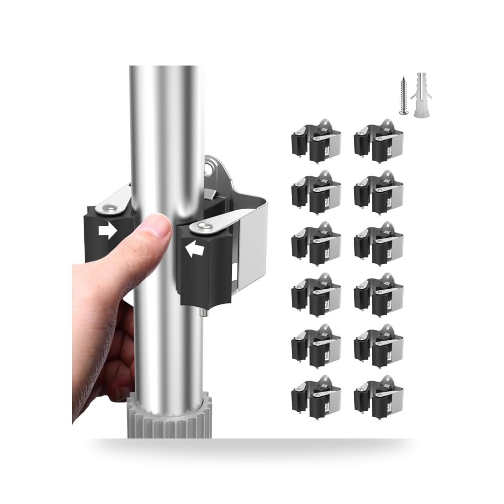 رف تخزين من بابوريتش من ستانلس ستيل لتنظيم المكانس والممسحات وأدوات الحديقة بمقاس 12 حزمة