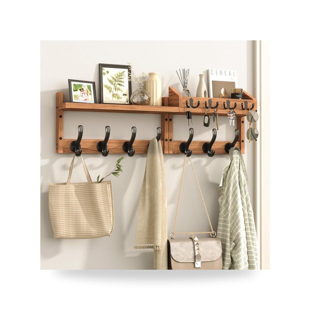 طقم أرفف حائط عائمة ديكورية متعددة الاستخدامات من خشب الصنوبر الطبيعي ماركة Pine Décor